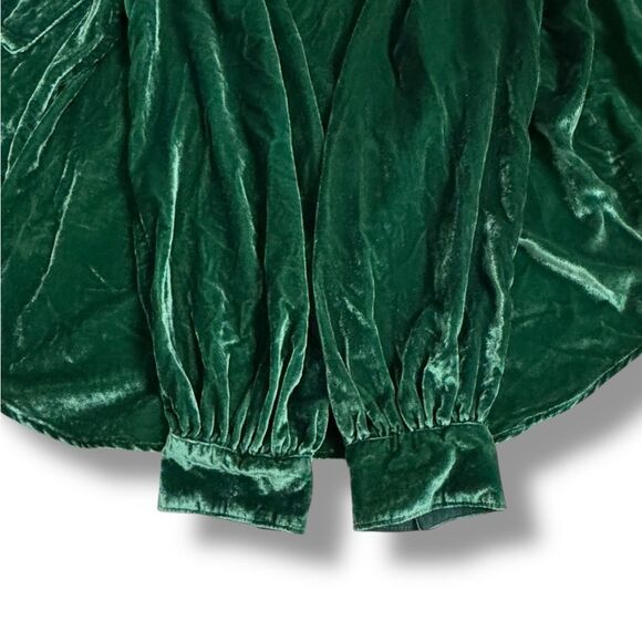 Anthropologie Pilcro Emerald Green Velvet Button Down Shirt Blouse Size Medium - Picture 6 of 8